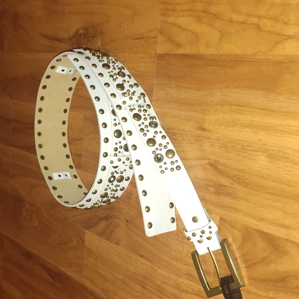 🆕 White leather studded rhinestone 2 way belt